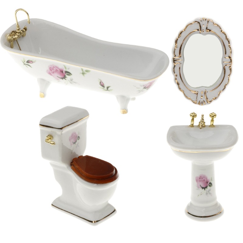 Dollhouse Furniture Set - مجموعة حمام سيراميك مصغرة لبيت الدمى