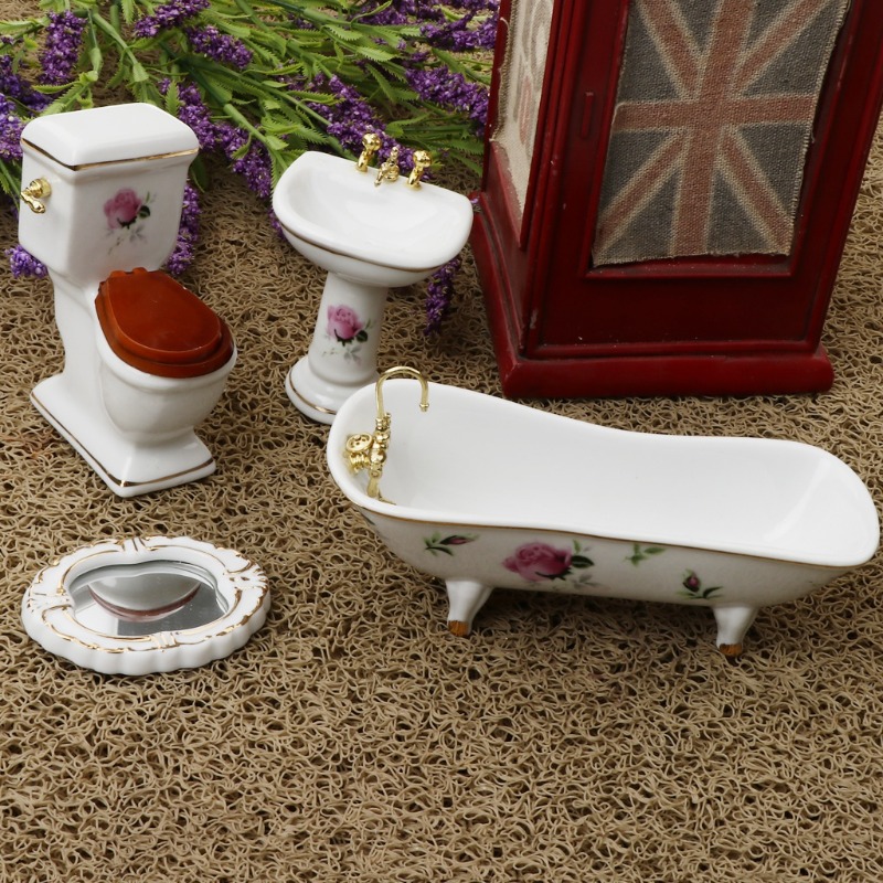 مجموعة حمام سيراميك مصغرة لبيت - مراجعة Dollhouse Furniture Set وسعره