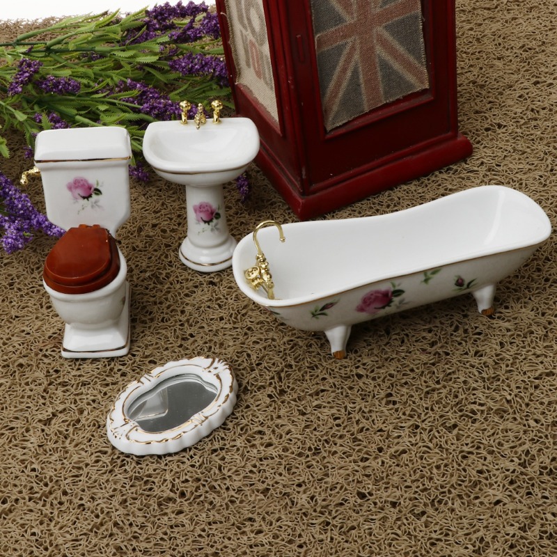 مجموعة حمام سيراميك مصغرة لبيت - مراجعة Dollhouse Furniture Set وسعره