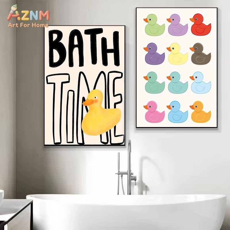 لوحة قماشية مطبوعة لغرفة الحما - مراجعة Rubber Duck Bath وسعره